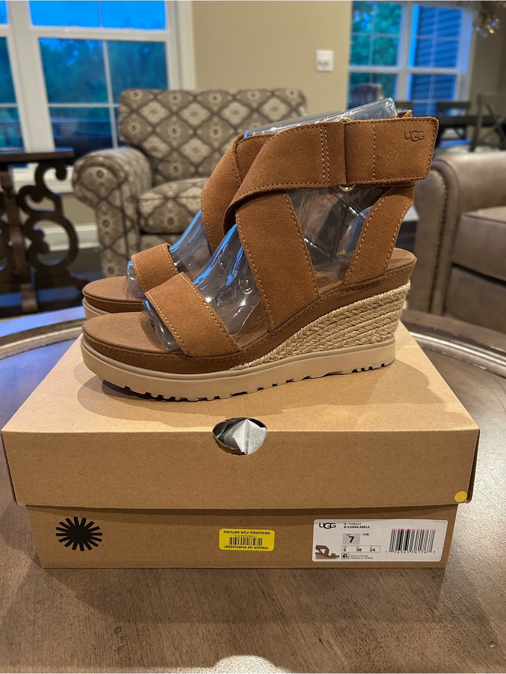 Ugg Ileana Ankle Wrap Suede Wedge Sandal Size 7 NIB
